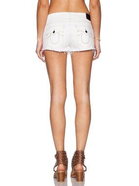 True Religion White Joey Cut Off Low Rise Super Short Shorts size 27